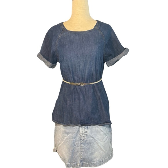 Minimalist Denim Dark Wash Short Sleeve Tunic Top Size Sm - Picture 1 of 9